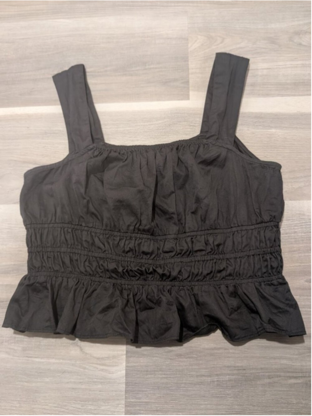 Avec Les Filles | Smocked Peplum Cotton Tank Top In Black